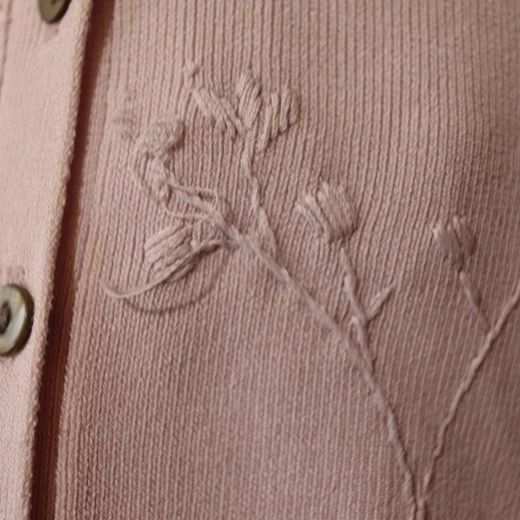 Absolu Pink Cardigan Embroidered Sweater Mother of Pearl Buttons LG - Picture 5 of 13